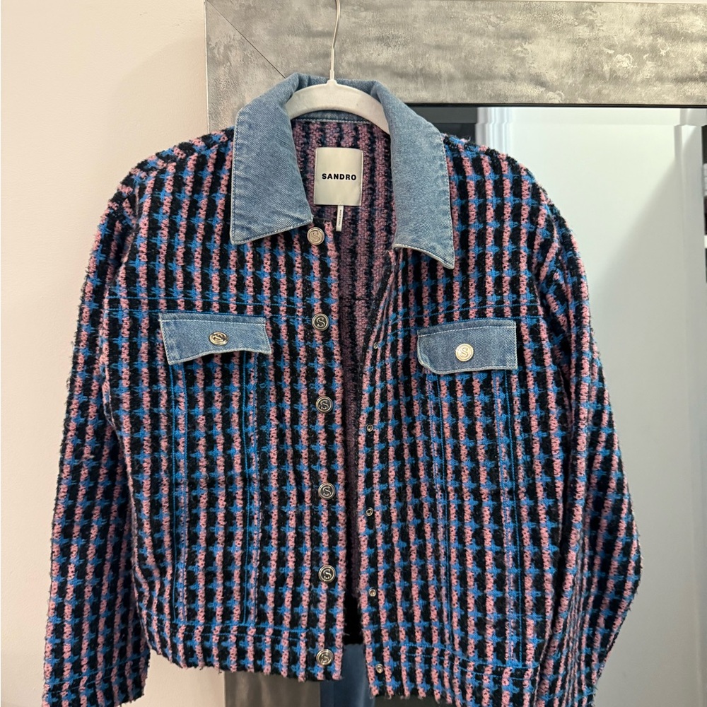 Sandro Multicolor Striped Tweed Jacket